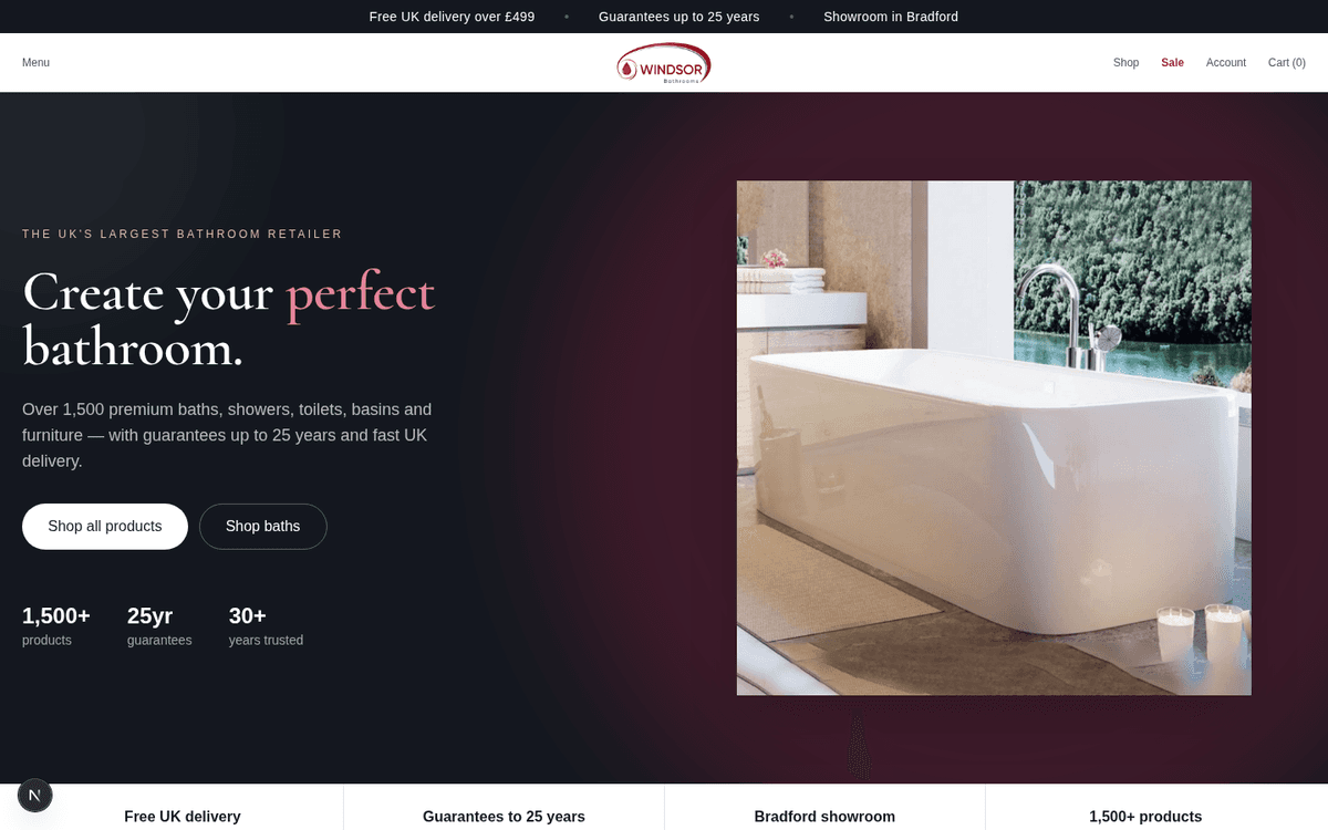 Windsor Bathrooms storefront home page