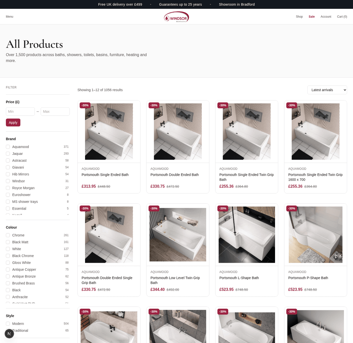 Shop-all page listing the catalogue